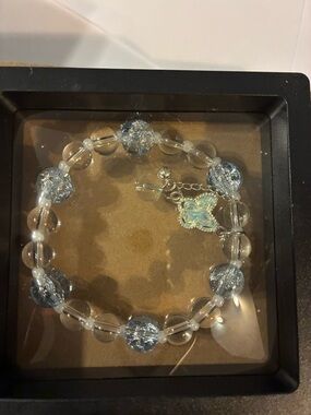 Blue and Clear Beaded Stretch Small Bracelet with Butterfly Charm